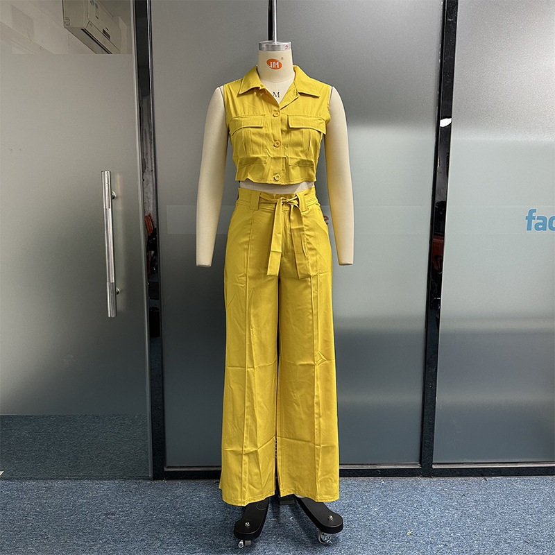 Temperament workwear vest lace-up wide-leg pants suit 32