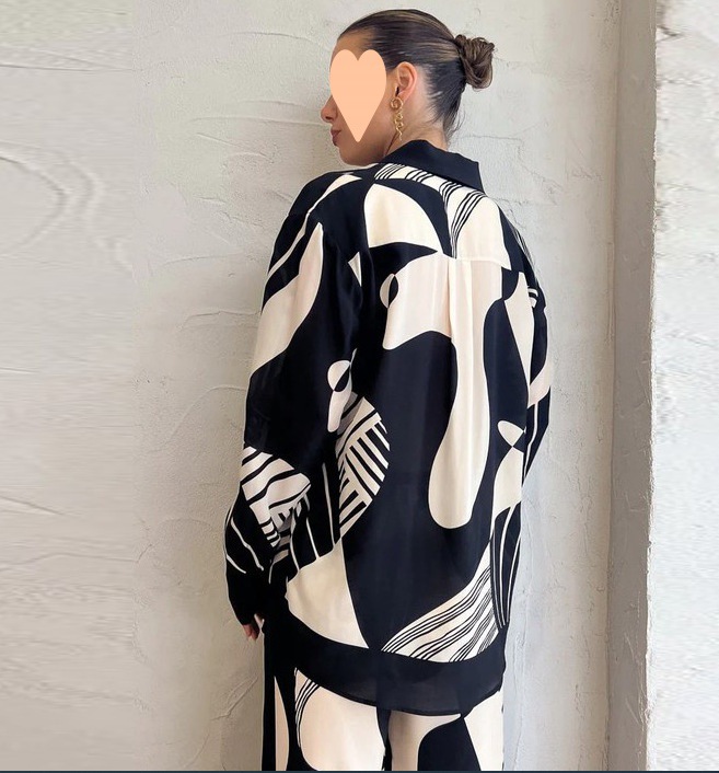 Graffiti casual temperament print loose wide-leg pants suit 35