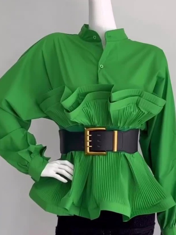 Women's round neck petal design casual sweet long sleeve shirt 40