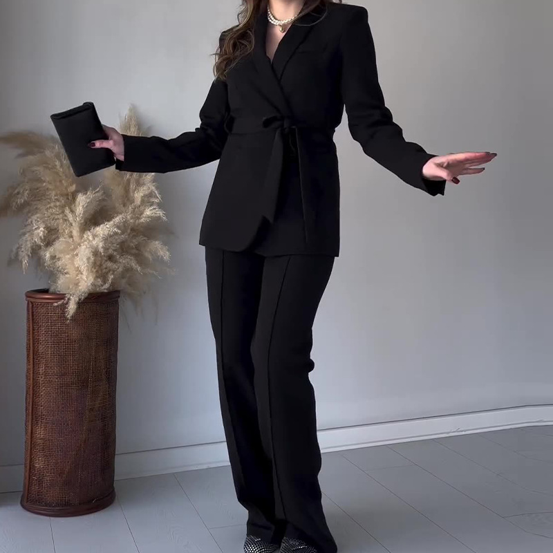Lapel tie waist suit pants temperament two-piece suit 42