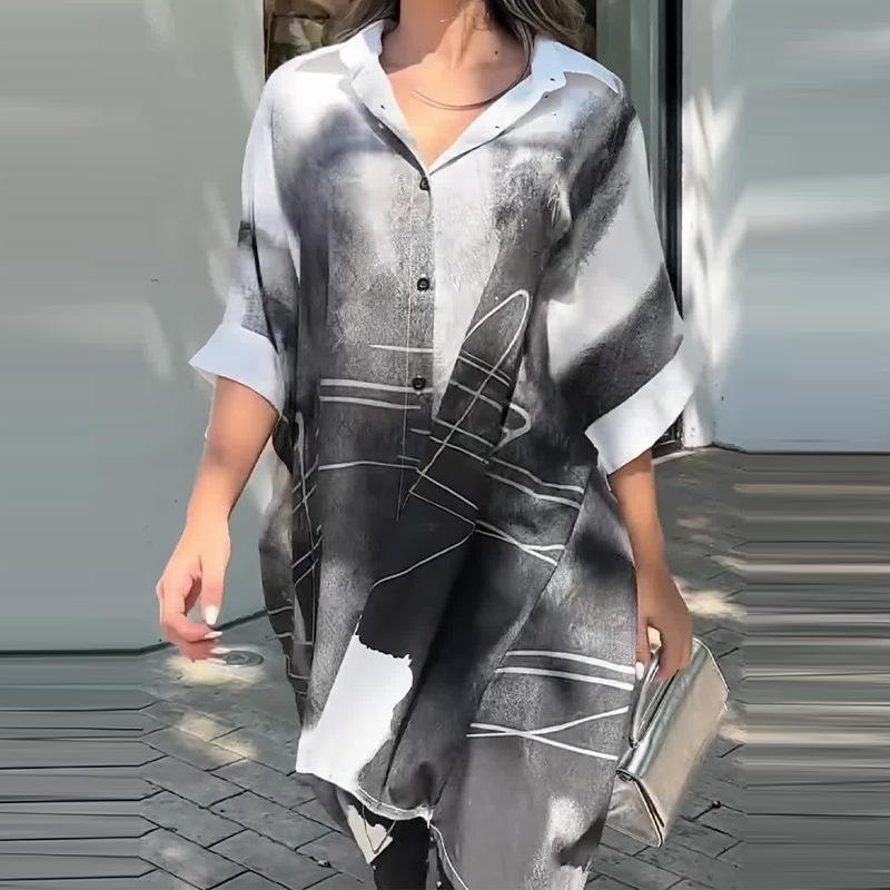 Gradient color long irregular loose shirt top 46