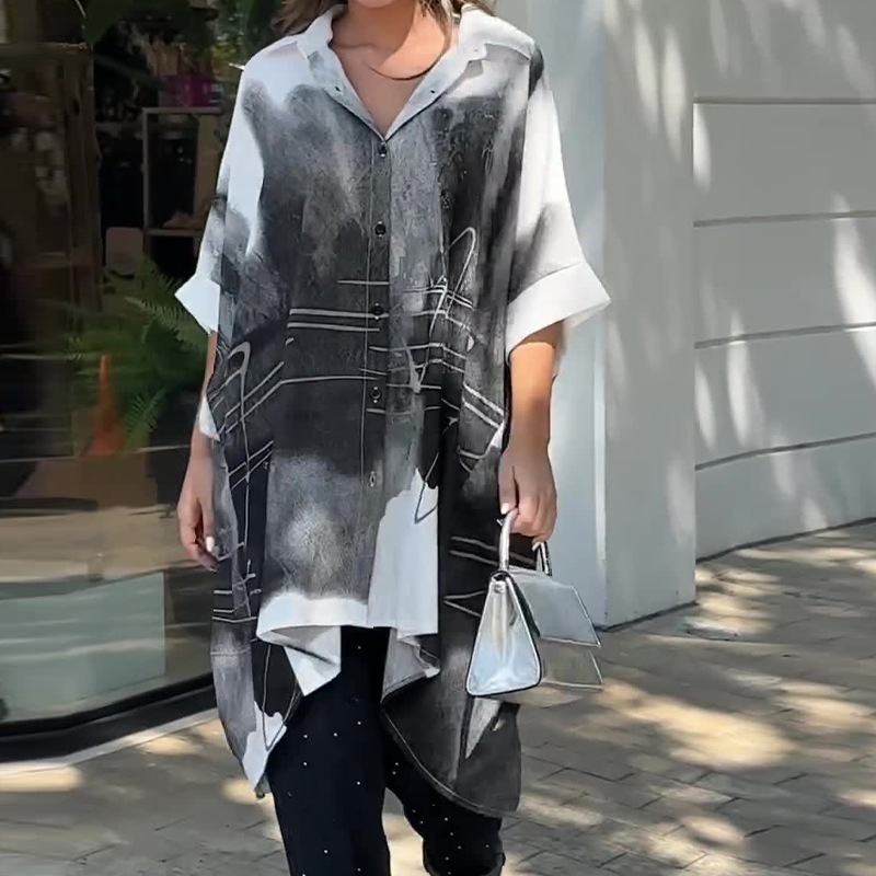 Gradient color long irregular loose shirt top 46