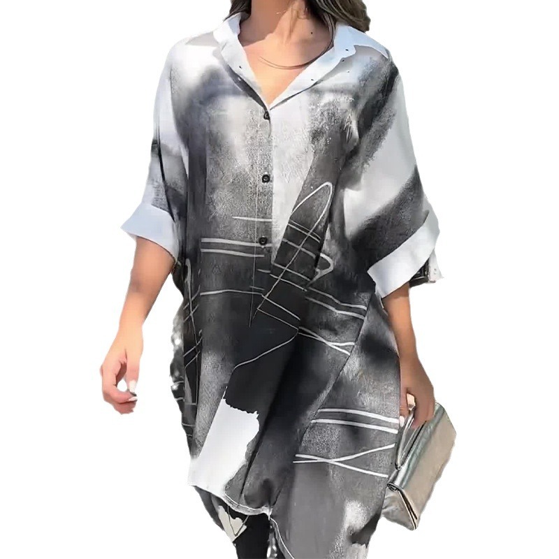 Gradient color long irregular loose shirt top 46