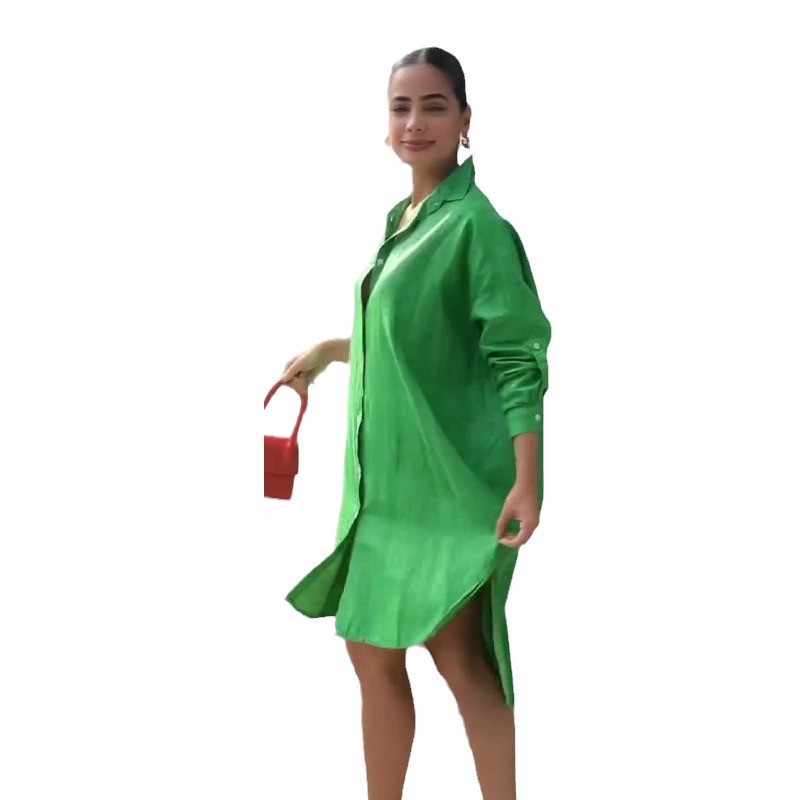 Printed casual long simple and comfortable shirt dress 48