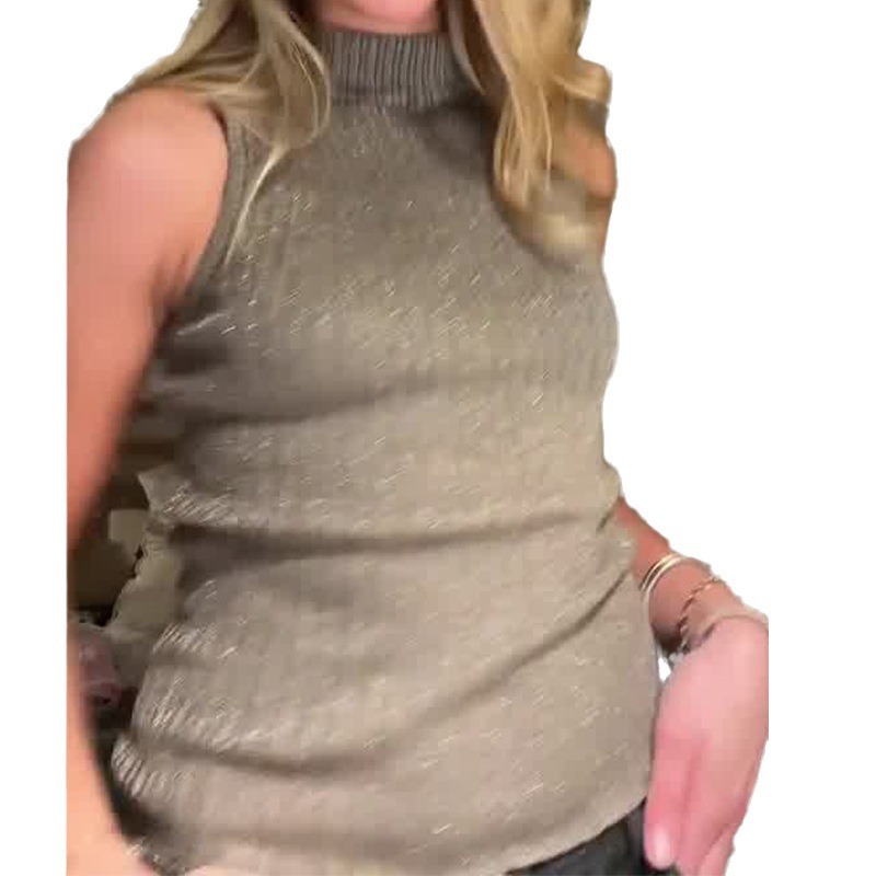 Women's round neck solid color backless knitted vest 51