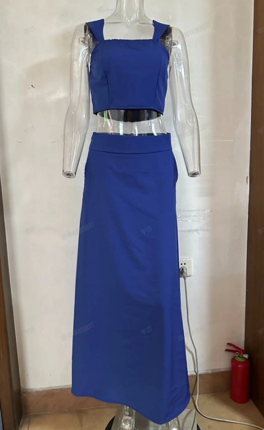 Women's Navel-Baring Camisole Top High Waisted Maxi Skirt Set 54