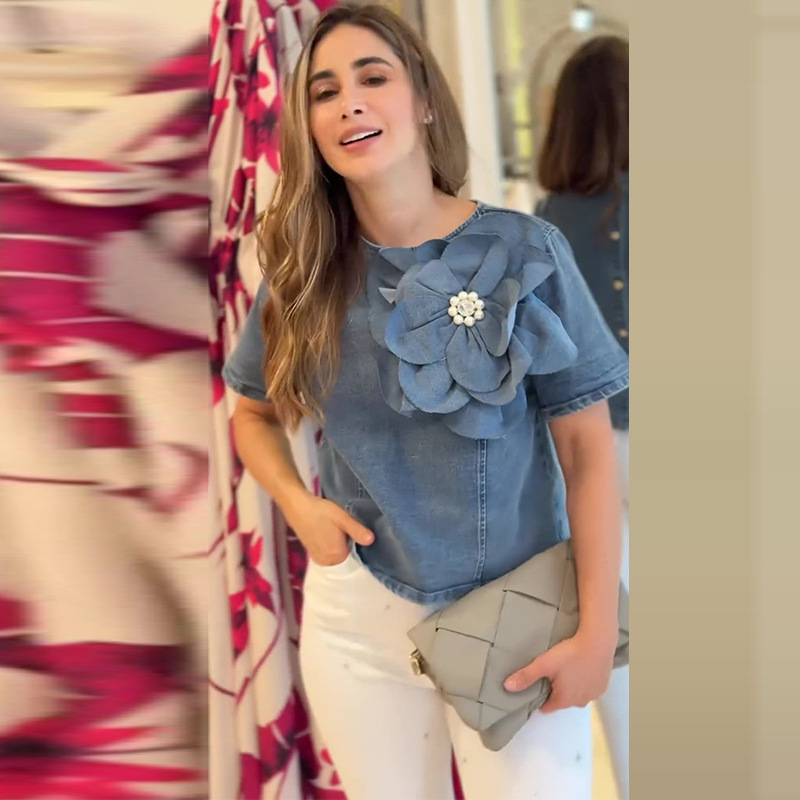 3D Applique Denim T-Shirt Cropped Top 58