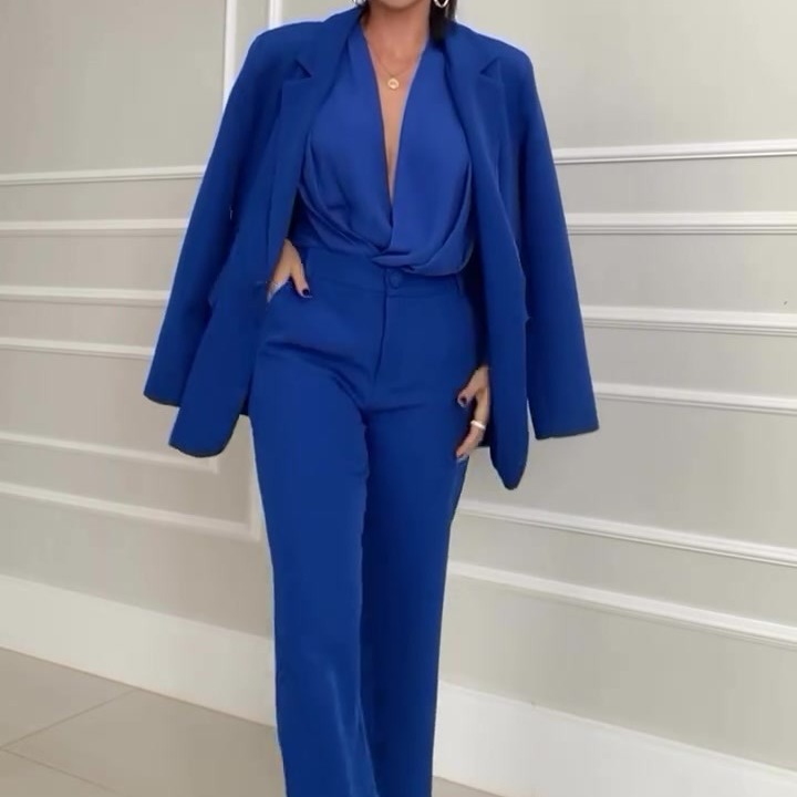 Low-cut pleated shirt, elegant commuting three-piece suit 45 01