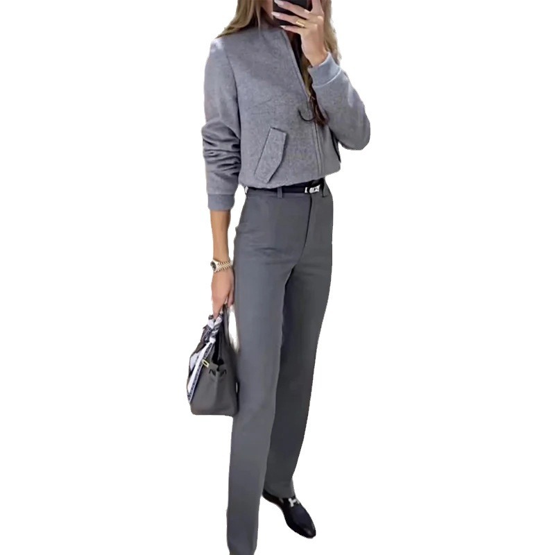 Designer top and versatile straight-leg suit pants set 11