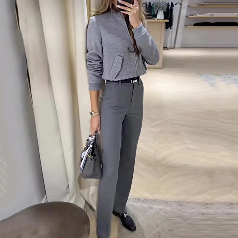 Designer top and versatile straight-leg suit pants set 11