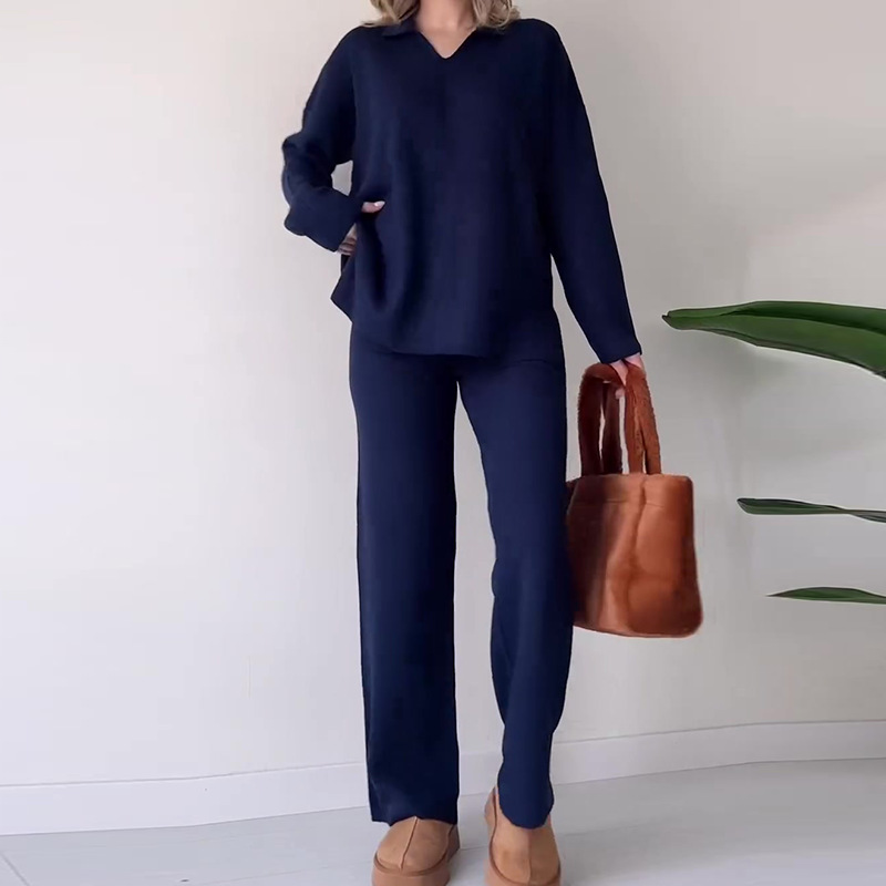 Fashion lapel loose casual sweater two-piece suit for women 9