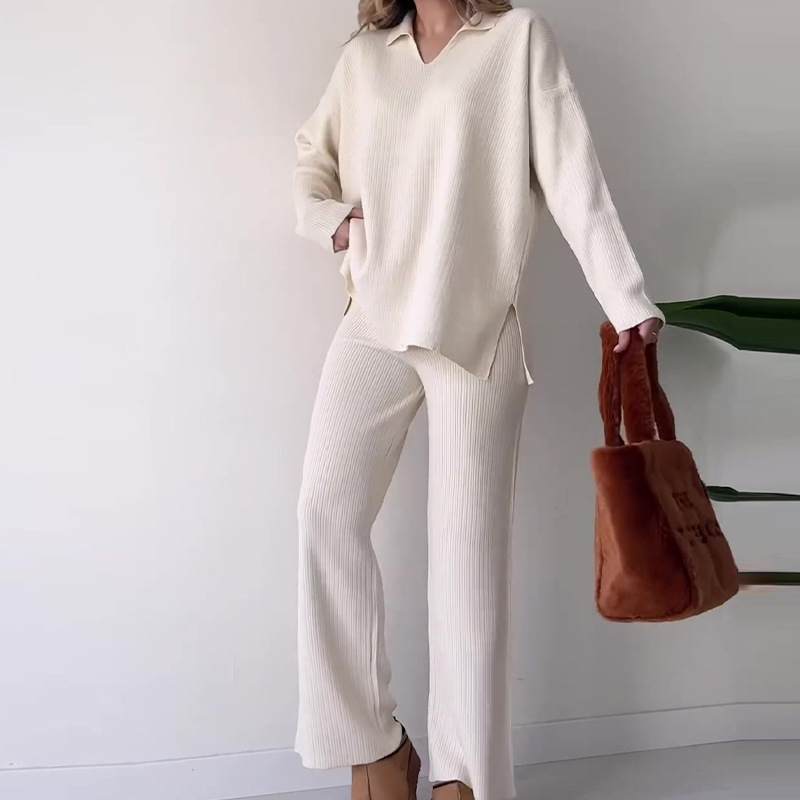 Fashion lapel loose casual sweater two-piece suit for women 9 01