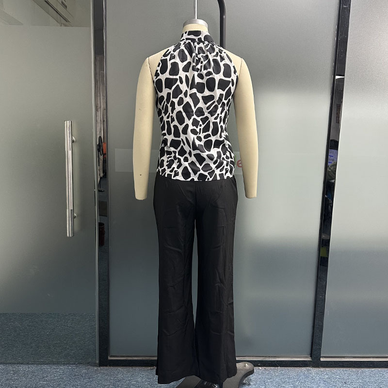New Fashion Printed Halter Sleeveless Casual Loose Suit Pants 4