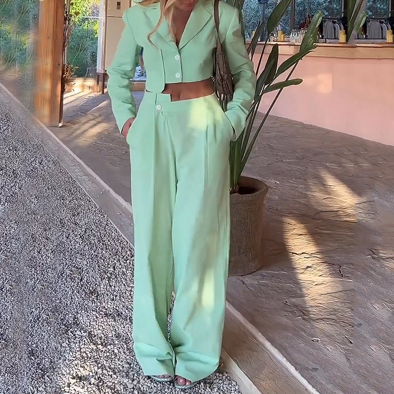 New French lapel button asymmetric high-end suit pants 2