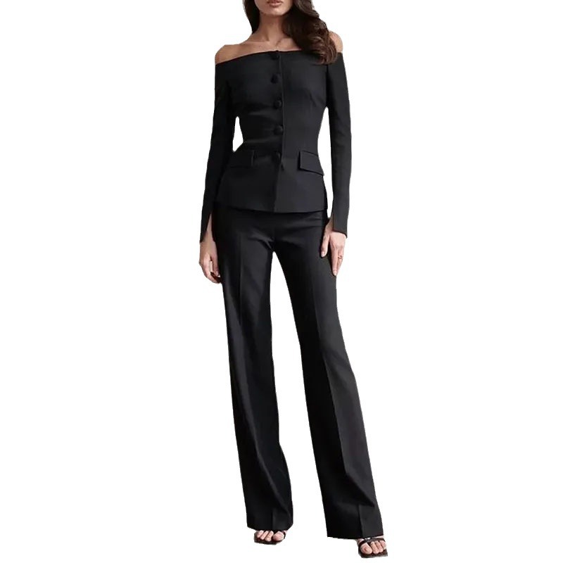 One shoulder button top slim fit commuter suit 10