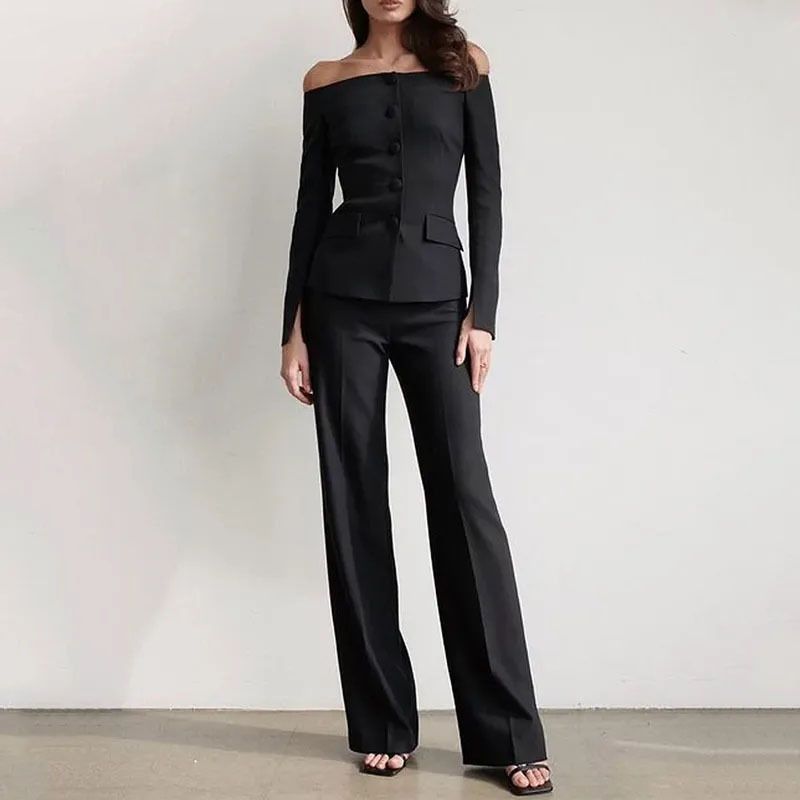 One shoulder button top slim fit commuter suit 10